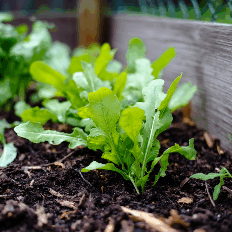Astro Arugula plant growing in a garden