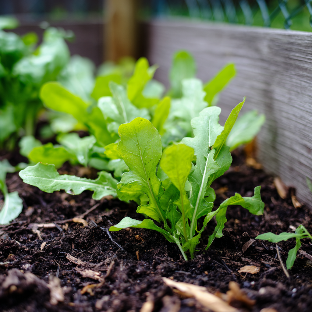 Astro Arugula plant growing in a garden