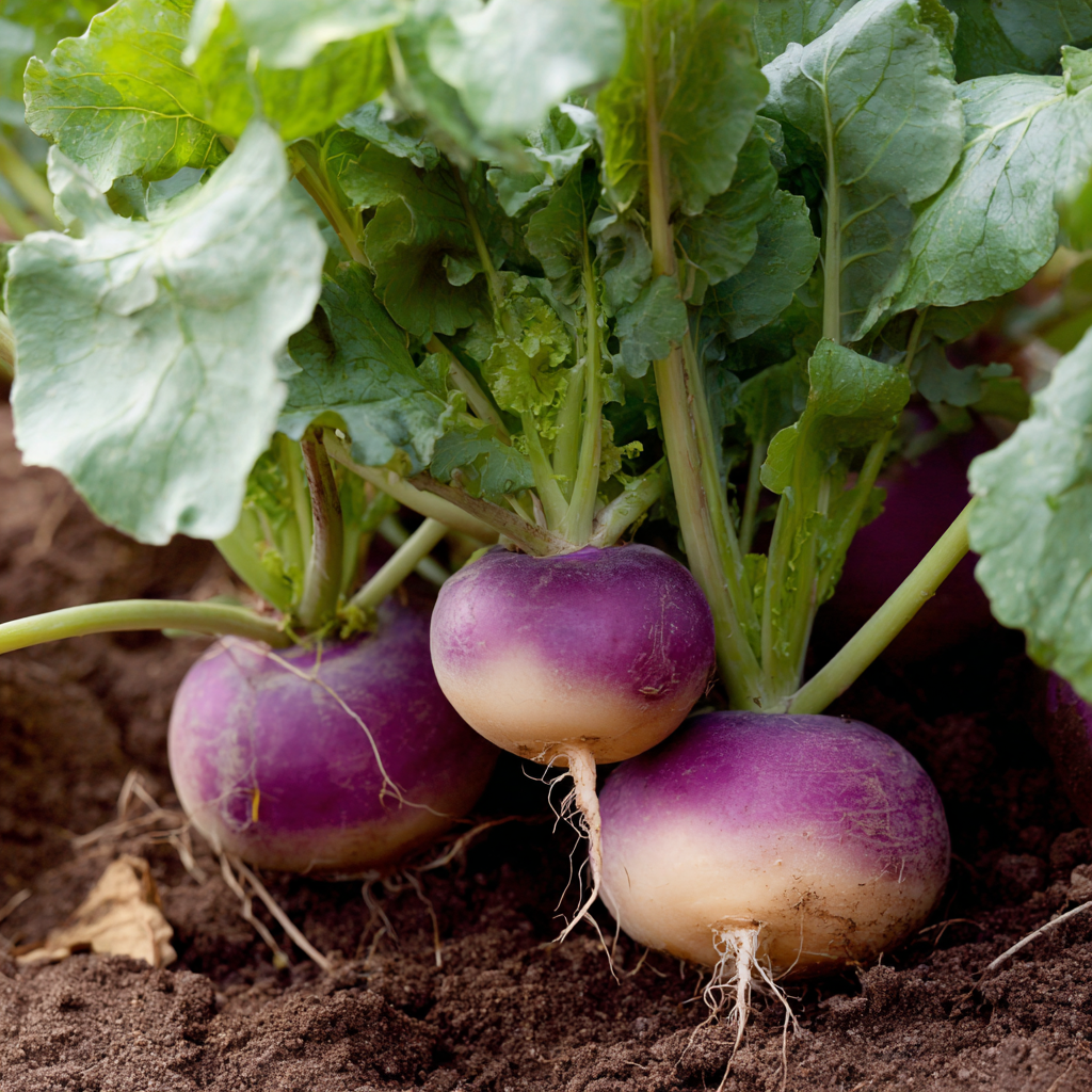 Purple Top White Globe Turnip plant growing in a garden