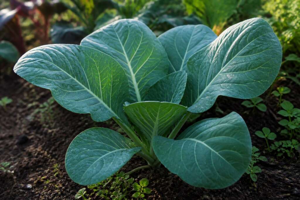 Champion Collard Greens plant growing in a garden