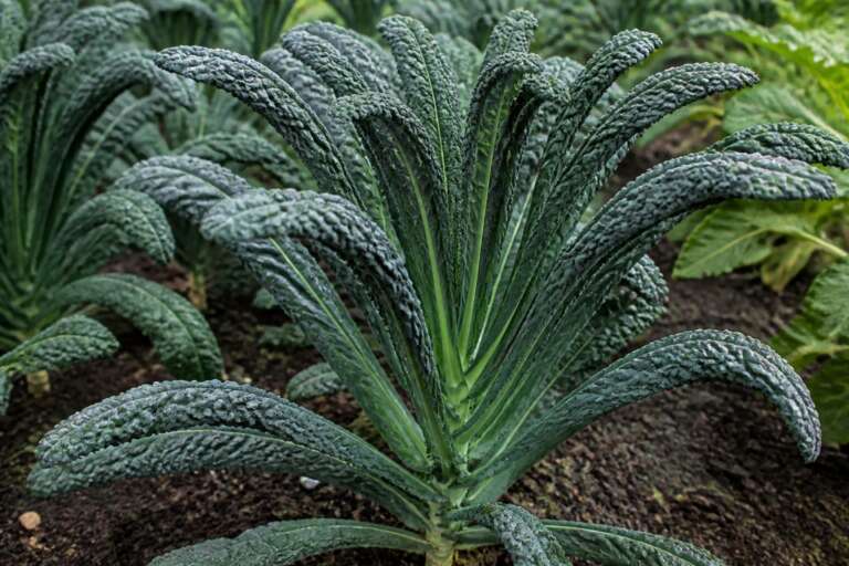Lacinato Kale plant growing in a garden