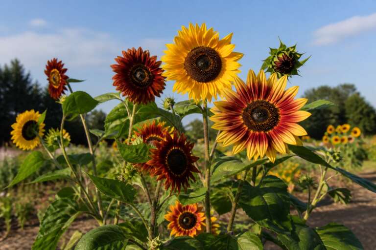 Super Nova Mix Sunflower flowers growing in a garden