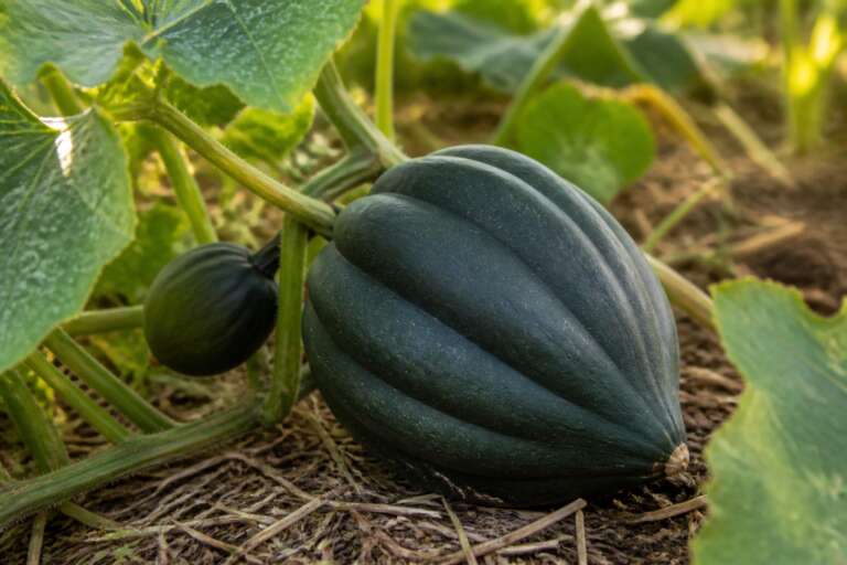 Table Queen Acorn Squash plant growing in a garden