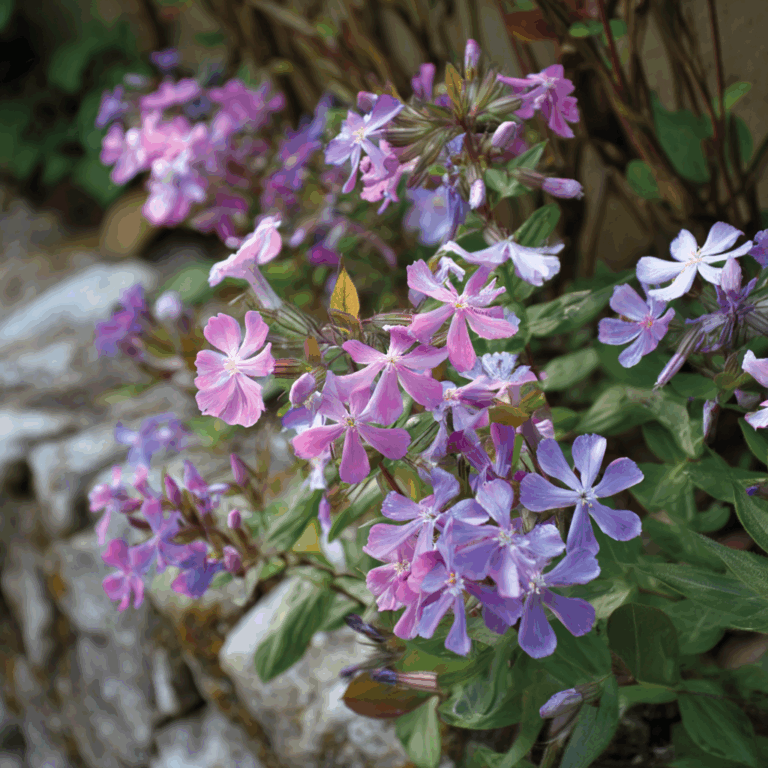 Saponaria Rock Soapwort flowers growing in a garden